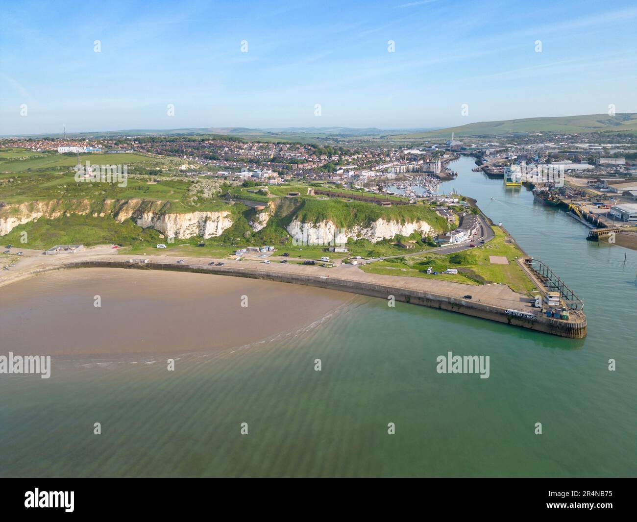 aerial view of the port of Newhaven and Newhaven fort on the east Sussex coast Stock Photo