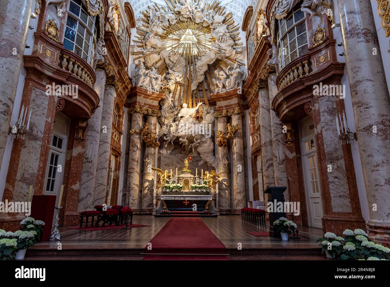 Interior of Karlskirche baroque church in Karlsplatz square in Vienna, Austria on 3 May 2023 Stock Photo