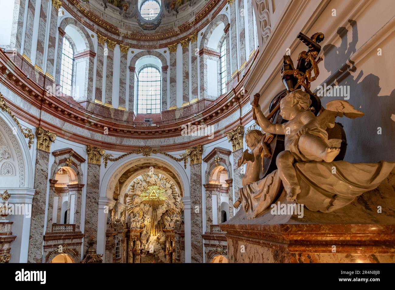 Interior of Karlskirche baroque church in Karlsplatz square in Vienna, Austria on 3 May 2023 Stock Photo