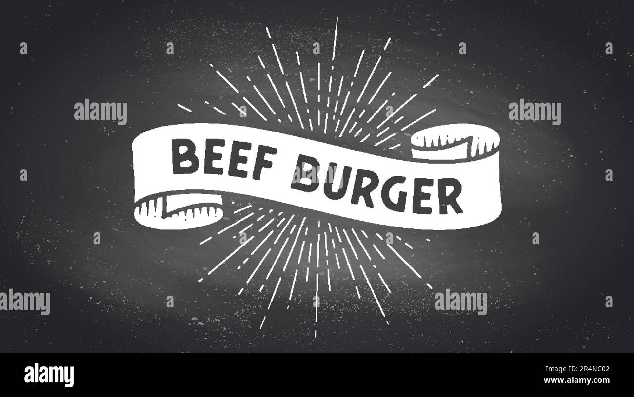 Beef Burger, ribbon banner. Black white ribbon banner with text, phrase ...