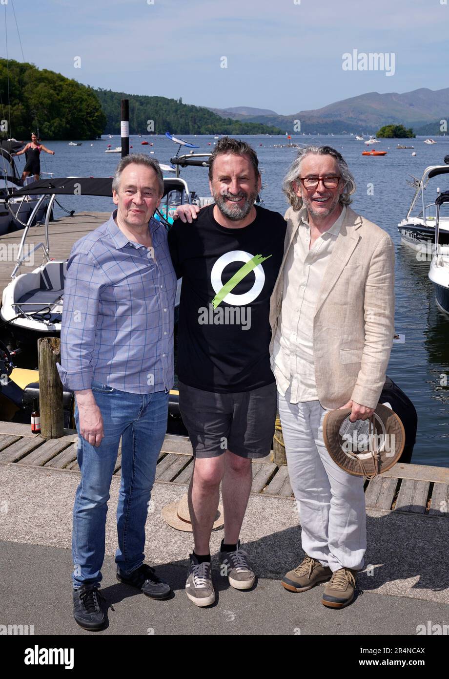 (left to right) Paul Whitehouse, Lee Mack and Steve Coogan, during a