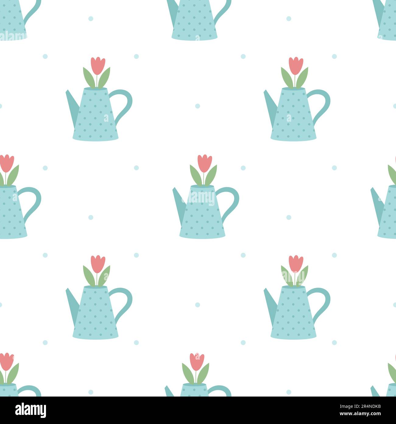 Watering can with tulips seamless pattern. Garden background. Vector ...