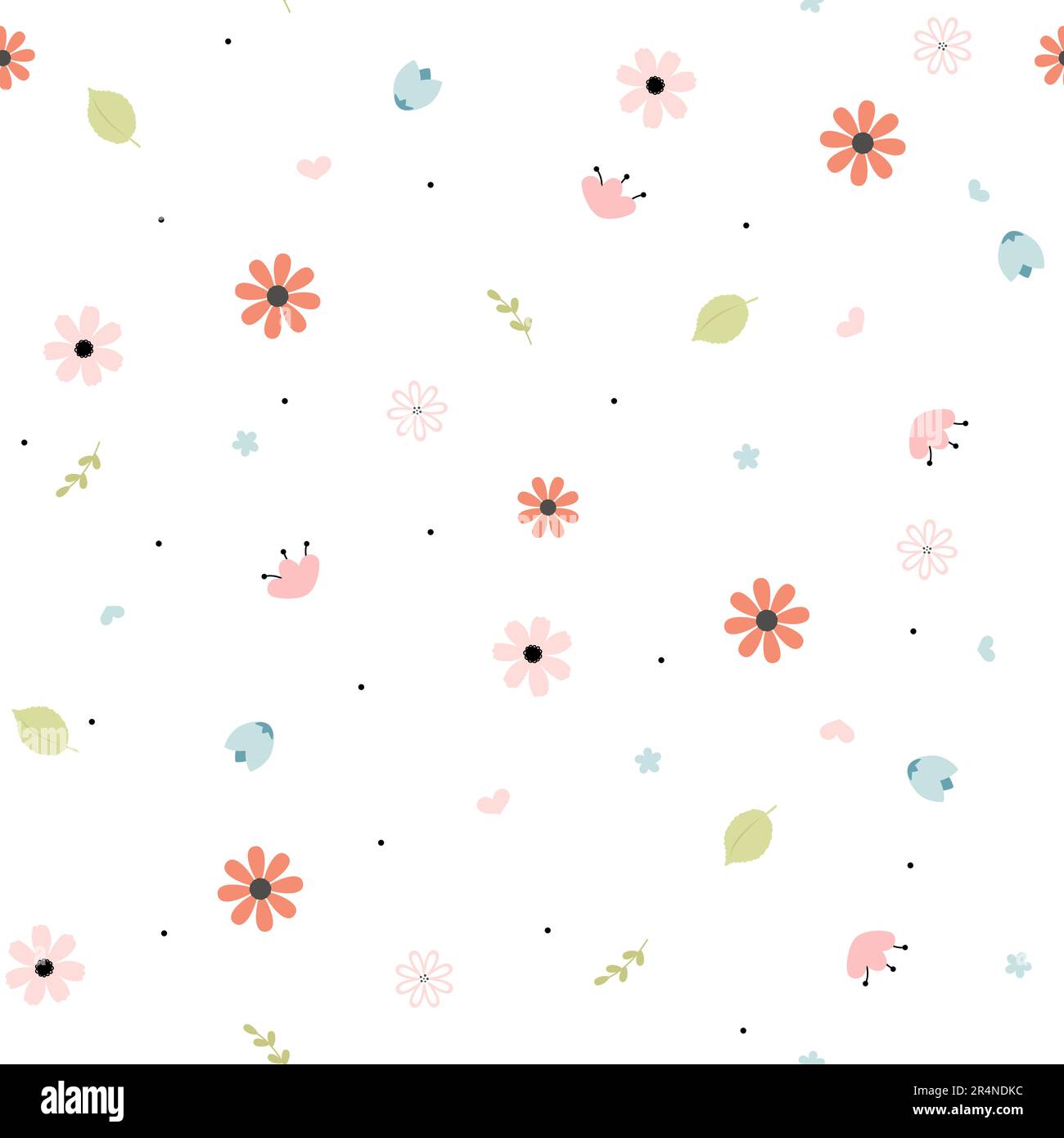 Vector floral pattern with flowers and leaves on a white background ...