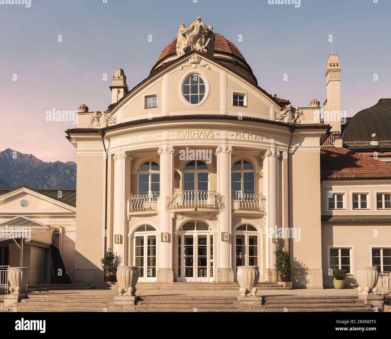 Meran, Merano in South Tyrol, northern Italy. Kurhaus, famous building in the spa resort. Stock Photo