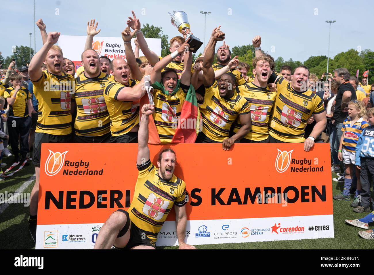 AMSTERDAM - RC Eemland celebrates the championship during the rugby match for the national championship in the Ereklasse between Haagsche RC and RC Eemland at Sportpark De Eendracht on May 29, 2023 in Amsterdam, Netherlands. AP | Dutch Height | GERRIT OF COLOGNE Stock Photo