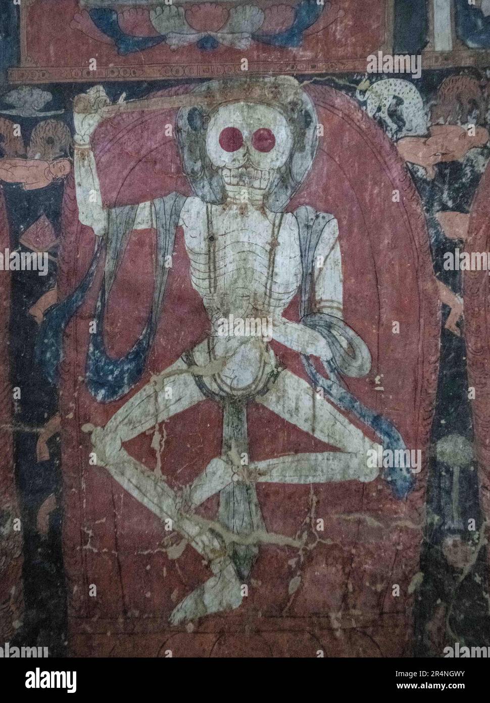 https://c8.alamy.com/comp/2R4NGWY/ngari-26th-may-2023-this-photo-taken-on-may-26-2023-shows-a-skeleton-in-a-mural-in-a-grotto-in-zanda-county-of-ngari-prefecture-southwest-chinas-tibet-autonomous-region-known-as-the-donggar-and-piyang-grottoes-the-1000-year-old-caverns-in-the-tibet-autonomous-regions-ngari-prefecture-hold-one-of-the-worlds-greatest-collections-of-tibetan-buddhist-murals-frescoes-that-are-currently-open-to-the-public-mainly-depict-buddhas-bodhisattvas-and-other-deities-but-also-feature-animals-that-are-not-native-to-ngari-credit-jigme-dorjexinhuaalamy-live-news-2R4NGWY.jpg