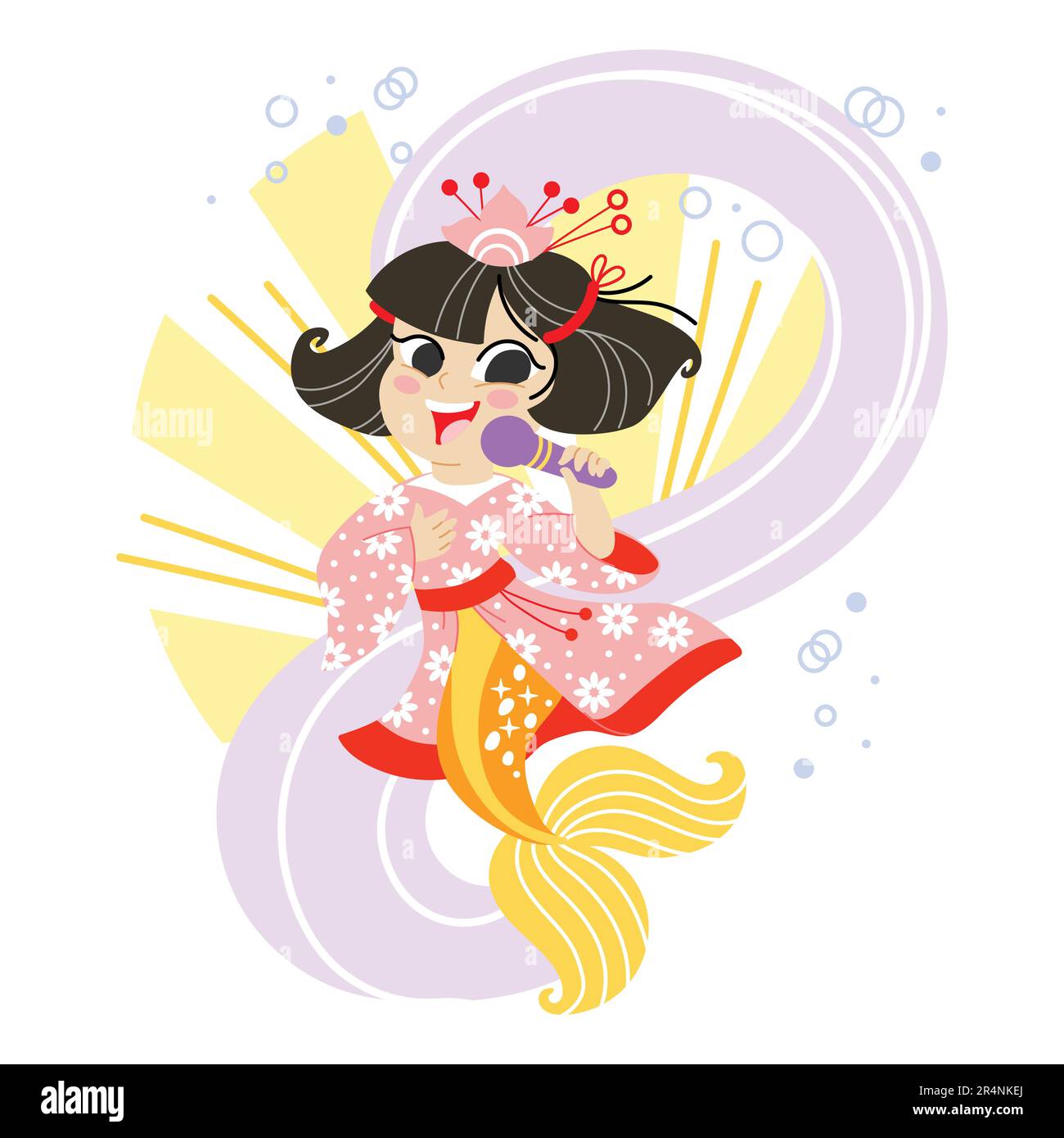 Poster flyer anime manga girls in kimono holding Vector Image