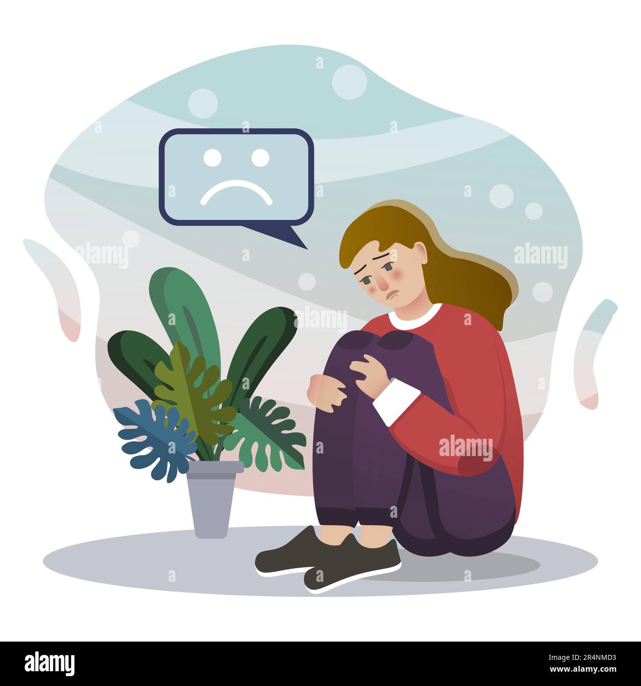 Despair illustration. Girl, sad, flower. Editable vector graphic design Stock Vector Image & Art