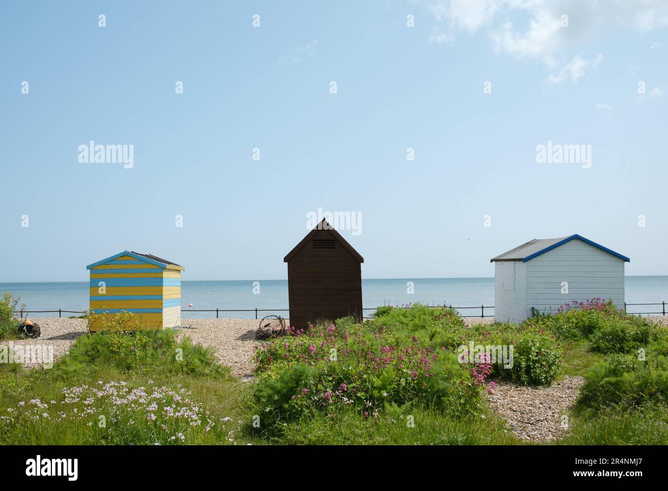 Beach Huts, Kingsdown Beach, Deal, Kent, UK Stock Photo