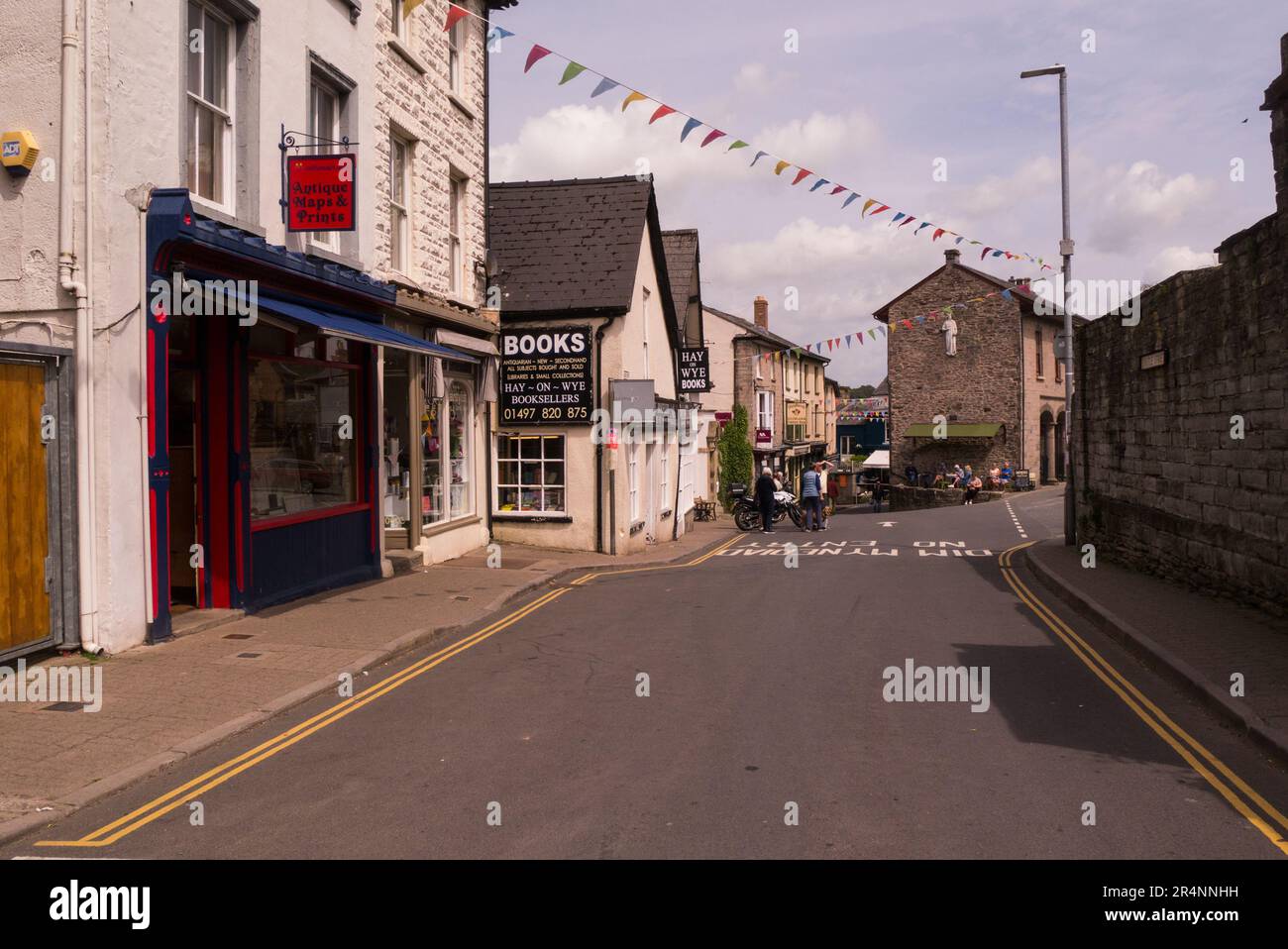 View down Castle Street HayonWye Powys Mid Wales UK to Cheese Market