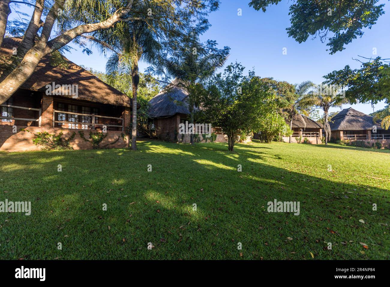 Kumbali Country Lodge in Lilongwe, Malawi. Some of the total 16 thatched suites with private terrace. The lodge is located on a 650 ha farm 10 minutes from Lilongwe city center Stock Photo