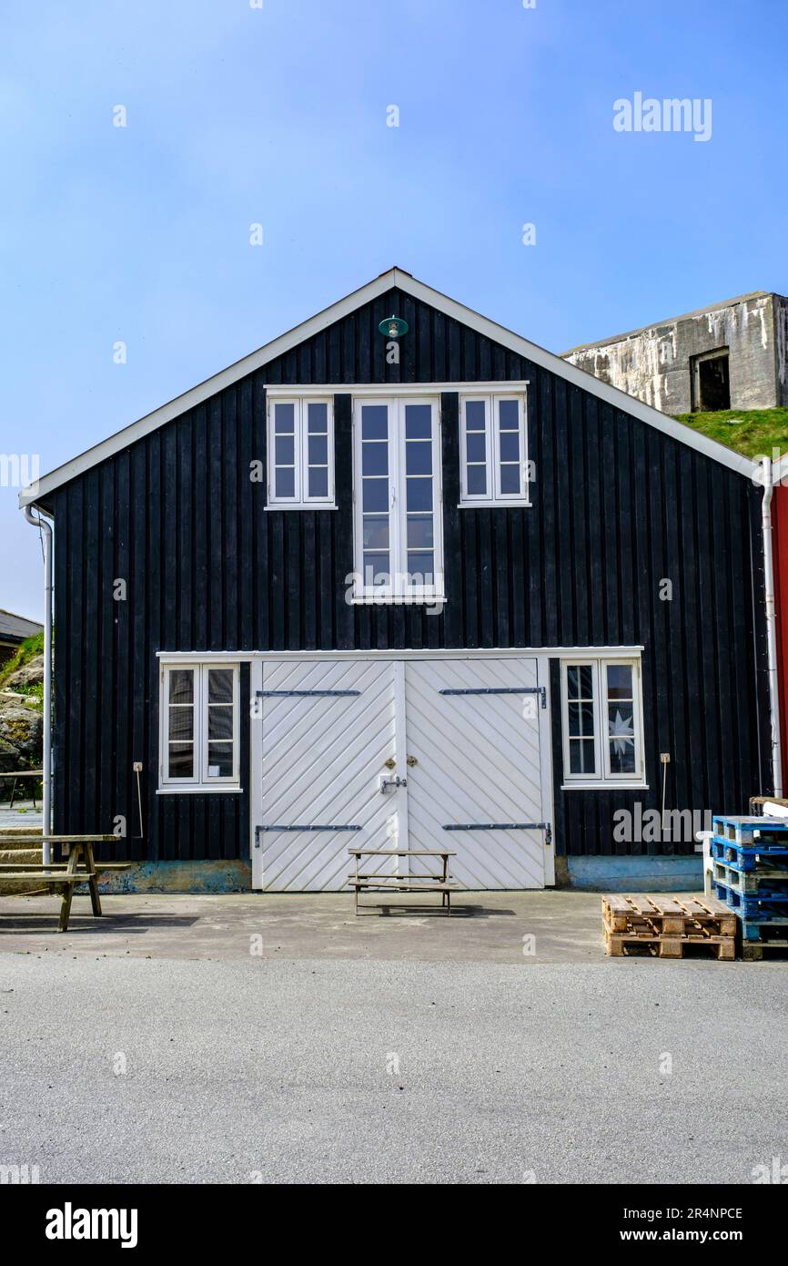 Olberg; Olbergstranden; Raege; Norway; May 20 2023, Typical Traditional Wood Build Houses Used As Storage Or Workshop Places For Local Fishermen Under Stock Photo