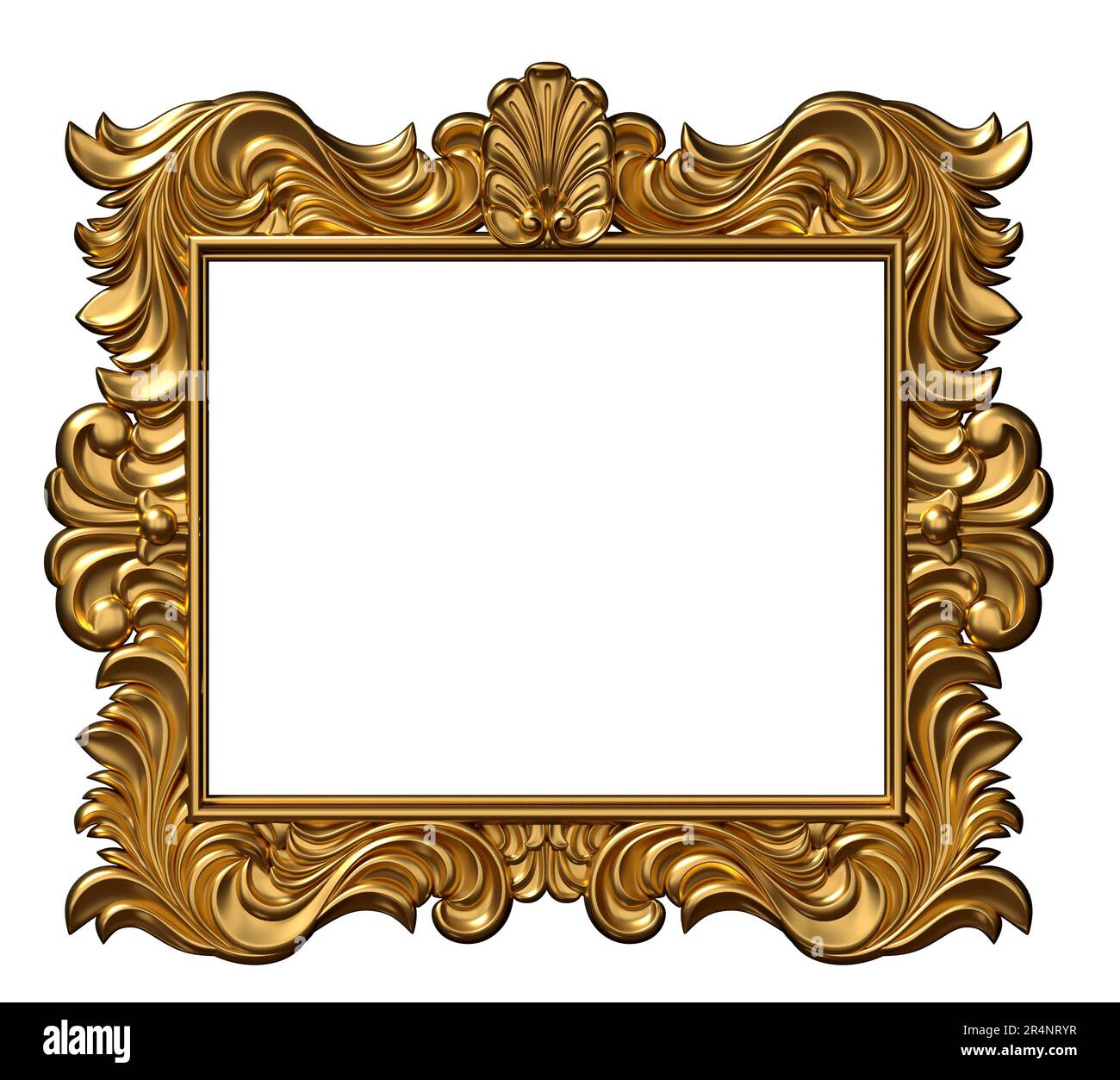 3d illustration. Classic gold frame in the Baroque style. Cover or