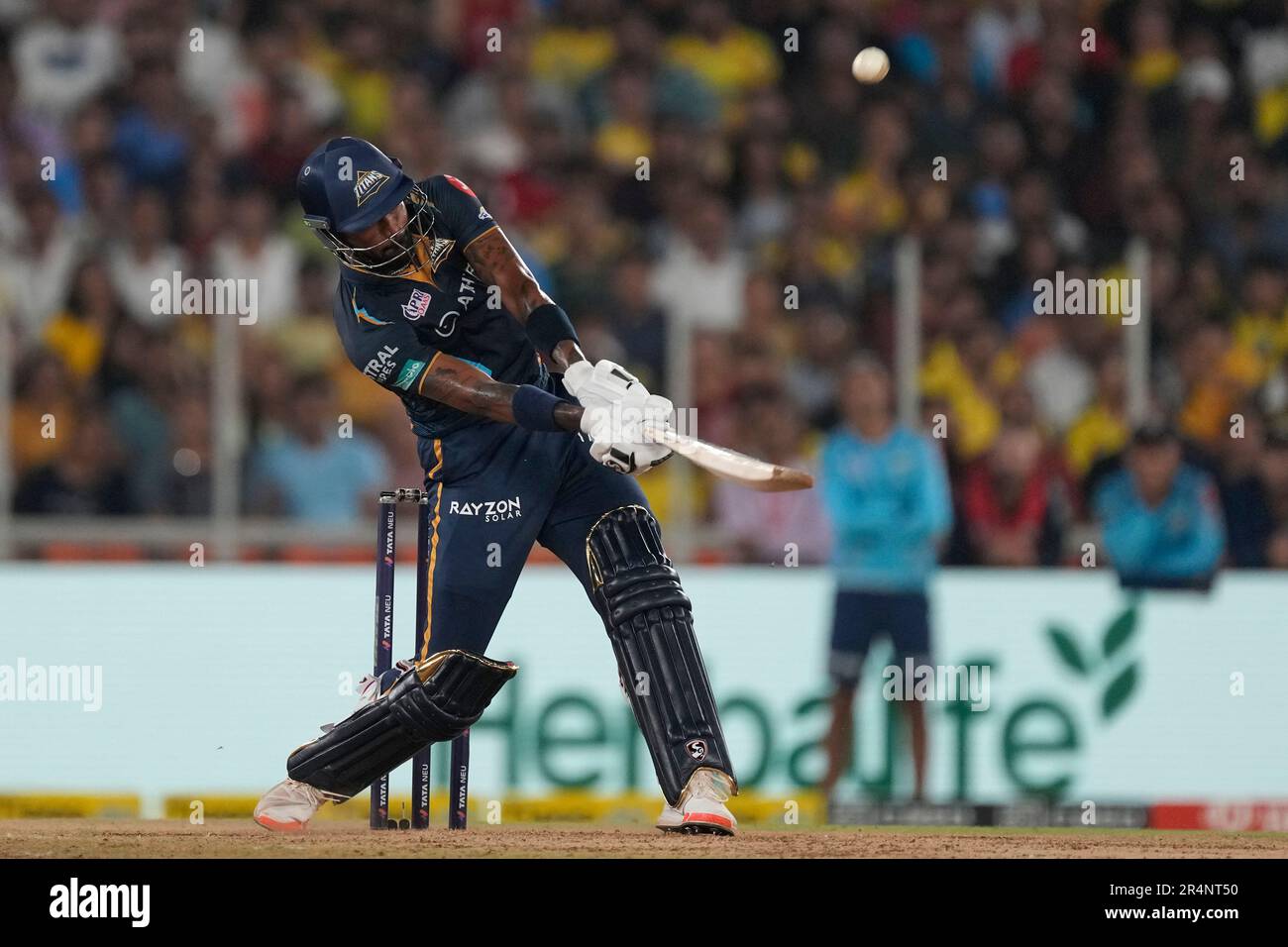 Gujarat Titans' captain Hardik Pandya plays a shot during the Indian