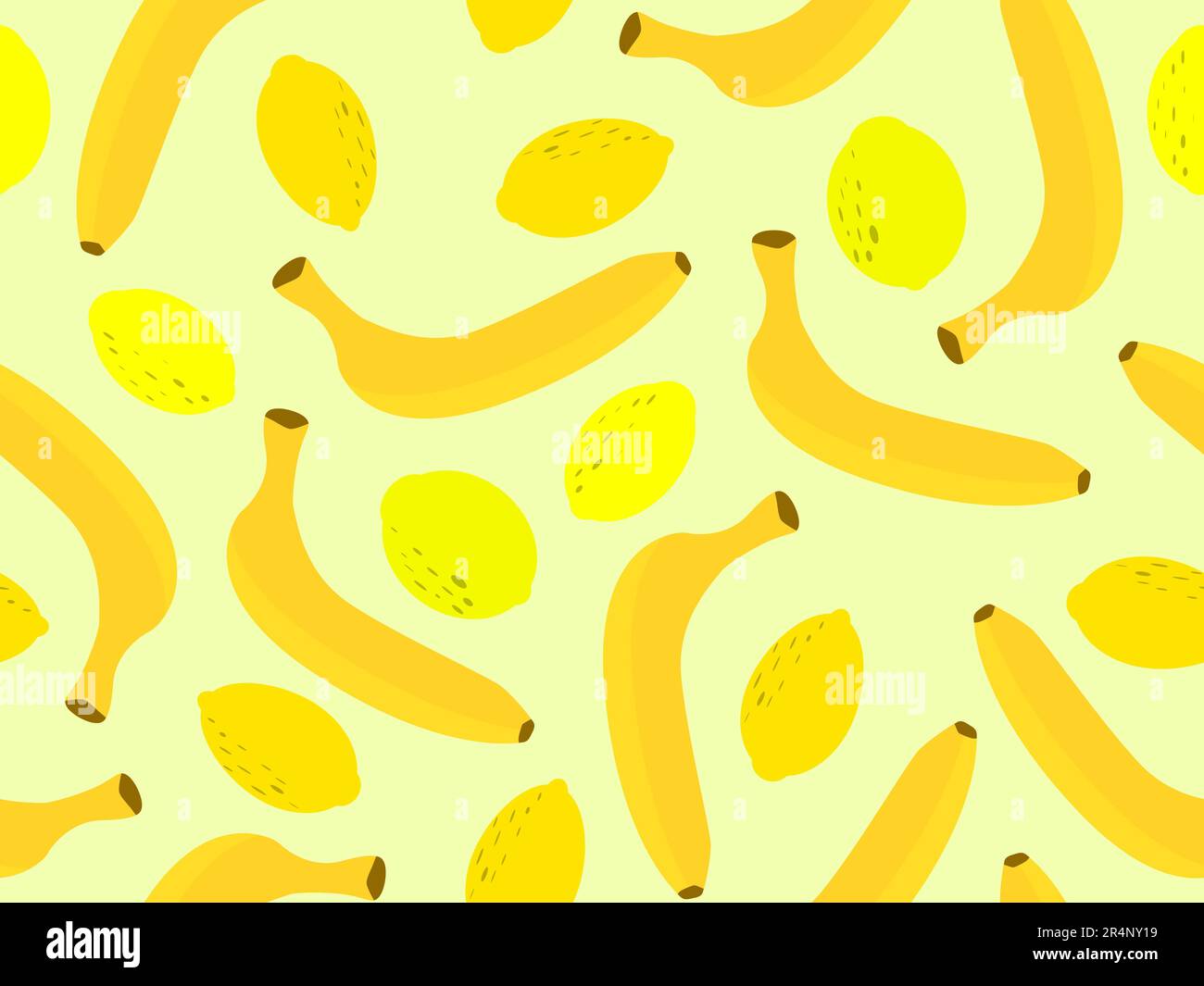 Summer fruity seamless pattern with lemons and bananas in a minimalist style on a yellow background. Design for wrappers, prints on paper, banners and Stock Vector