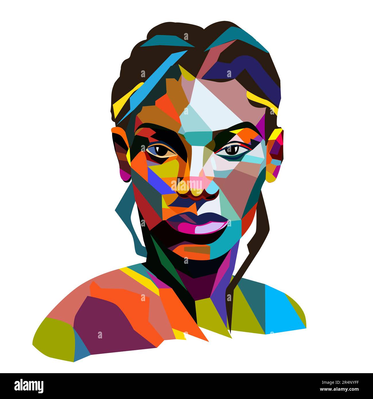 Portrait of Young Woman in cololorful abstract style. African american female in modern trendy fashion outfit, Vector portrait of stylish fashion youn Stock Vector