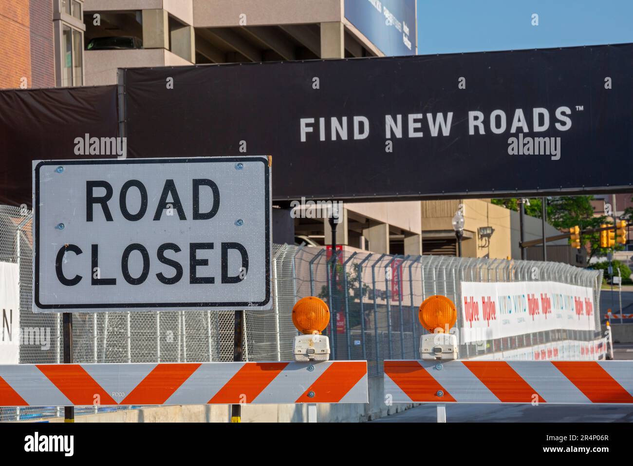 Detroit, Michigan, USA. 29th May, 2023. Downtown Detroit is being transformed into a race track for the Detroit Grand Prix, which will be held June 2-4, 2023. The event will be Detroit's 33rd Grand Prix, but the first since 1992 on downtown streets. Credit: Jim West/Alamy Live News Stock Photo