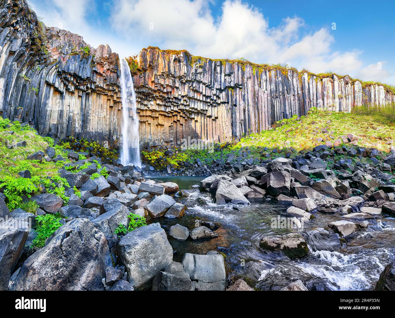 Breathtaking View Of Svartifoss Waterfall With Basalt Columns On South