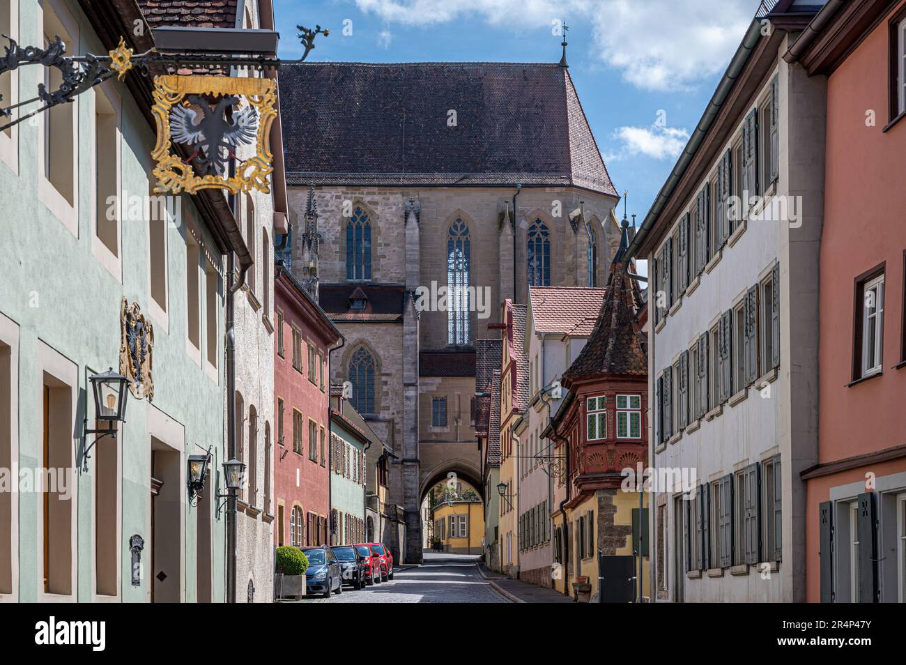 Street with church in Rothenburg ob der Tauber, Germany Stock Photo