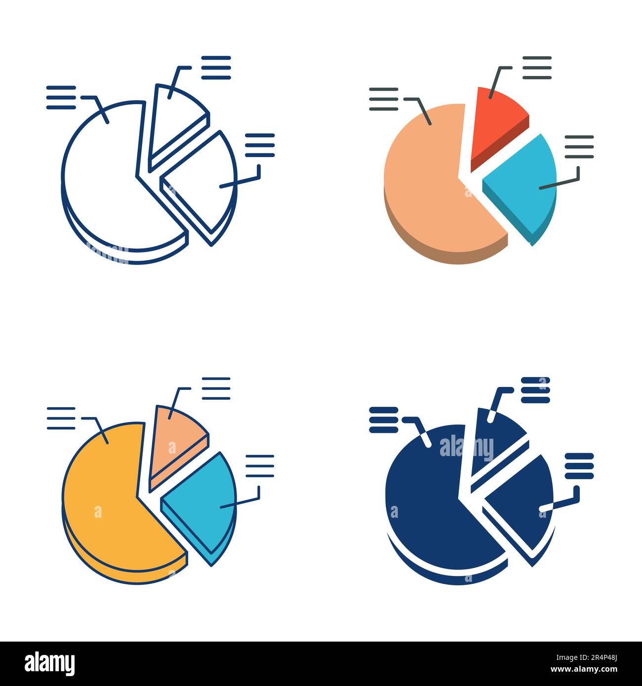 Pie chart icon set in flat and line style. Round diagram with three ...