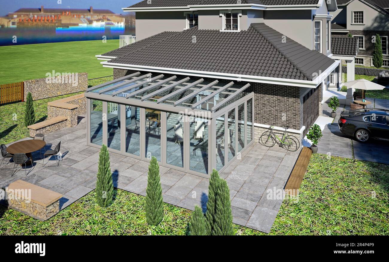 American Villa House exterior and Winter Garden Gazebo Stock Photo Alamy