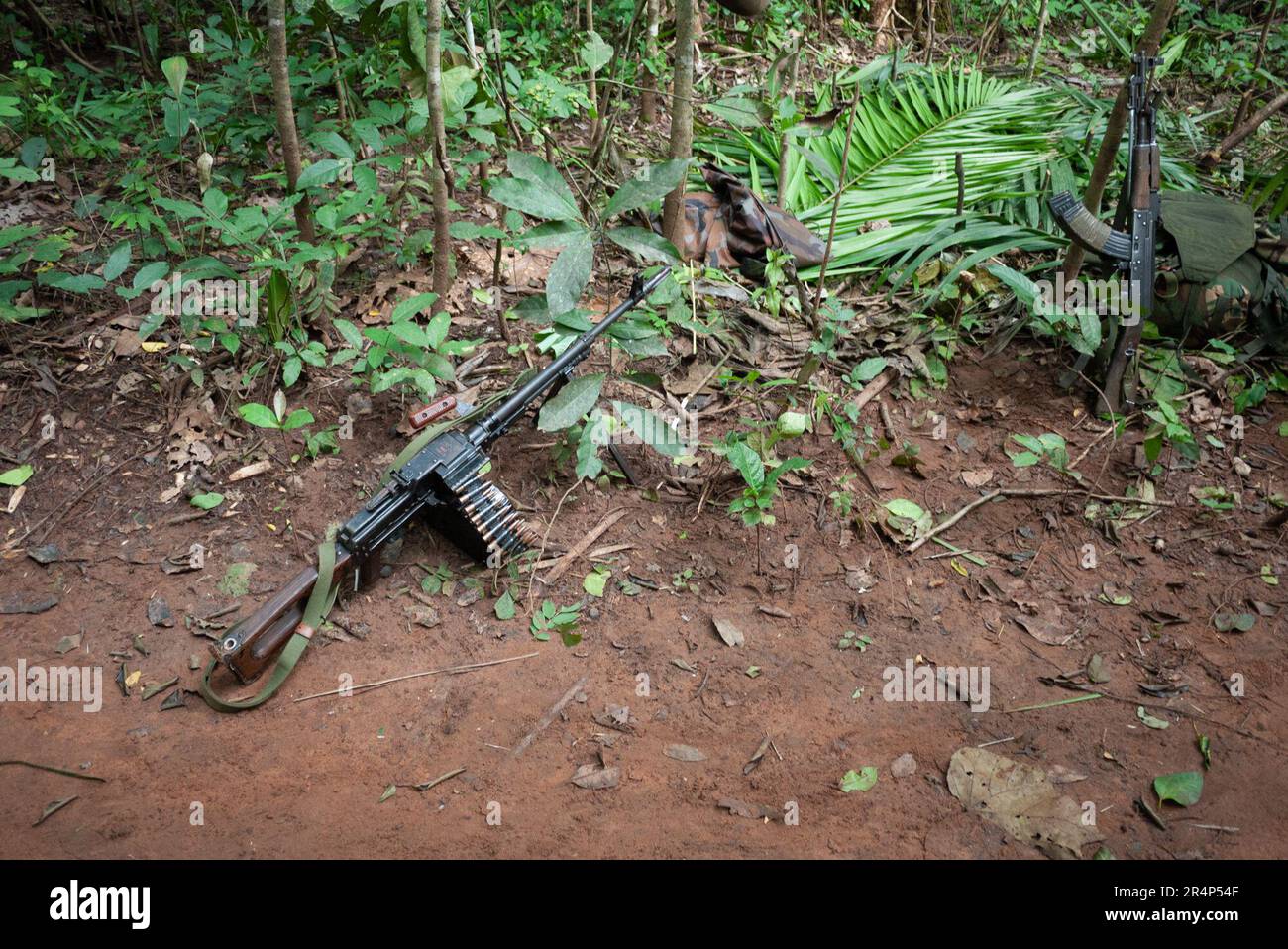 A Ugandan Army PKM light machine gun laid out on the floor of the ...