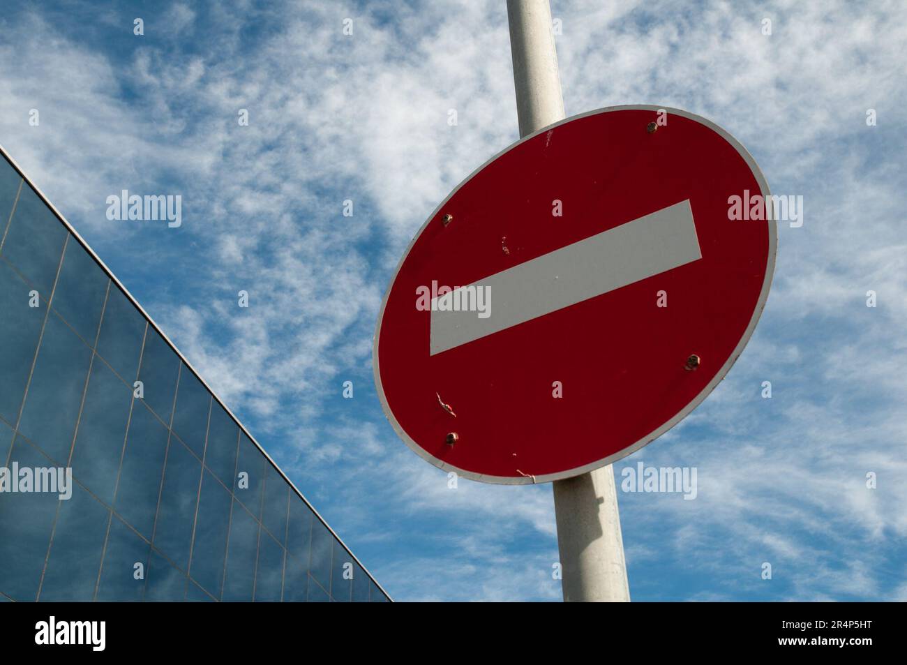 A No entry road sign against the sky, Cape Town, South Africa Stock Photo