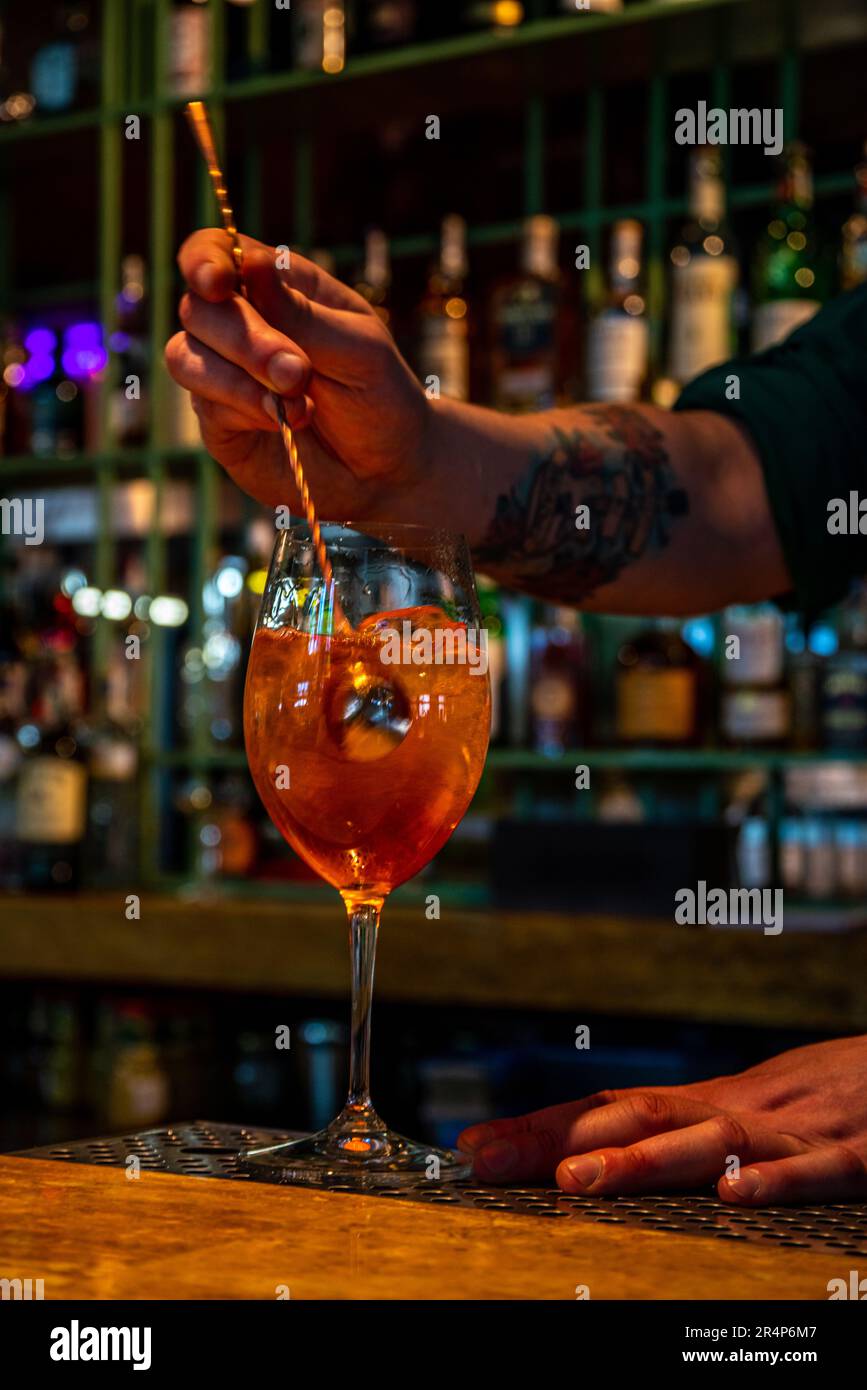 Display of glasses in a cocktail bar Stock Photo - Alamy