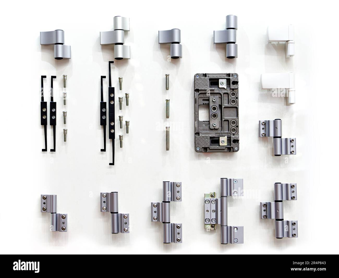 Accessories for doors on bench in shop isolated white Stock Photo Alamy