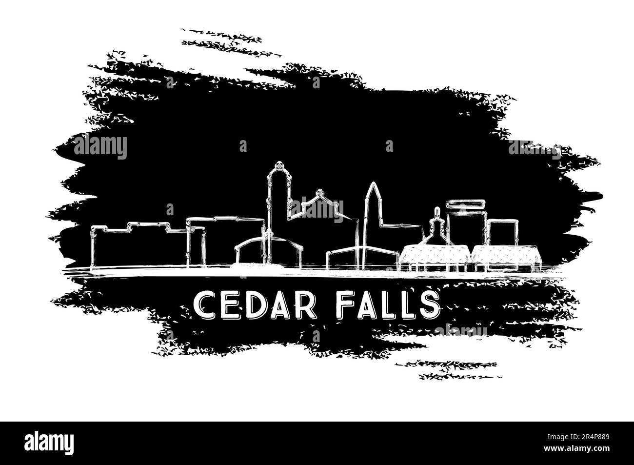 Cedar Falls Iowa City Skyline Silhouette. Hand Drawn Sketch. Business