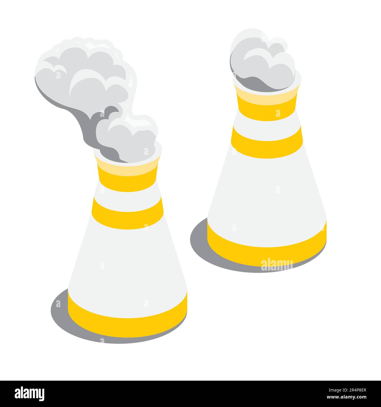 Isometric Cooling Towers. Vector Illustration. Icon Isolated on White Background. Stock Vector