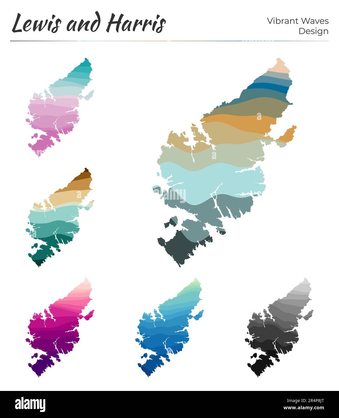Set of vector maps of Lewis and Harris. Vibrant waves design. Bright ...