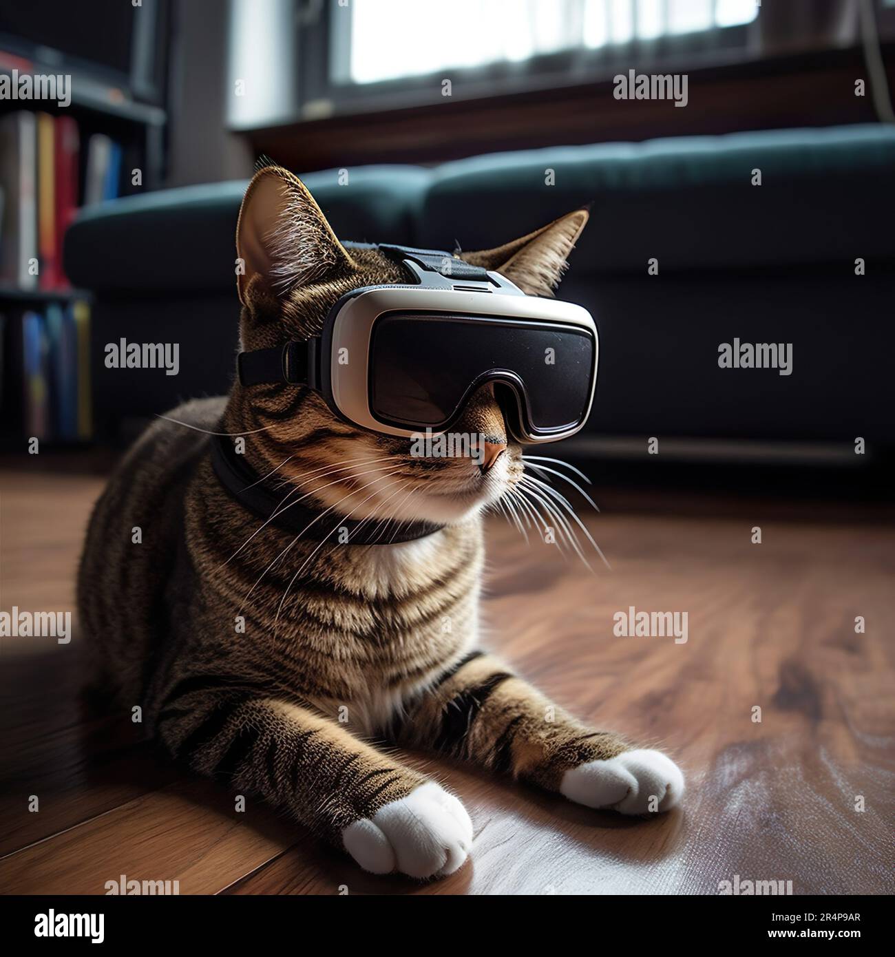 Cat using VR headset, Virtual Reality, Futuristic Stock Photo Alamy