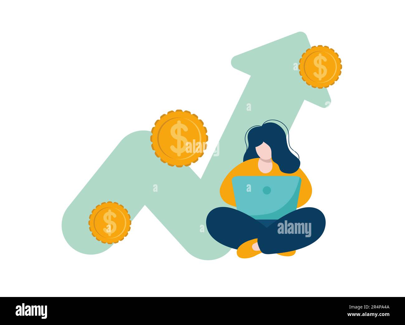 Investment finance growth coins, business success, stock market analysis,  crypto trend line or forex trade vector concept. Tiny Woman is using laptop  Stock Vector Image & Art - Alamy