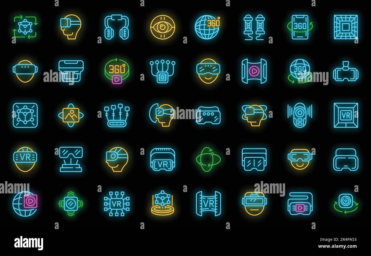 Virtual reality helmet icons set outline vector. Game vr. Virtual ...