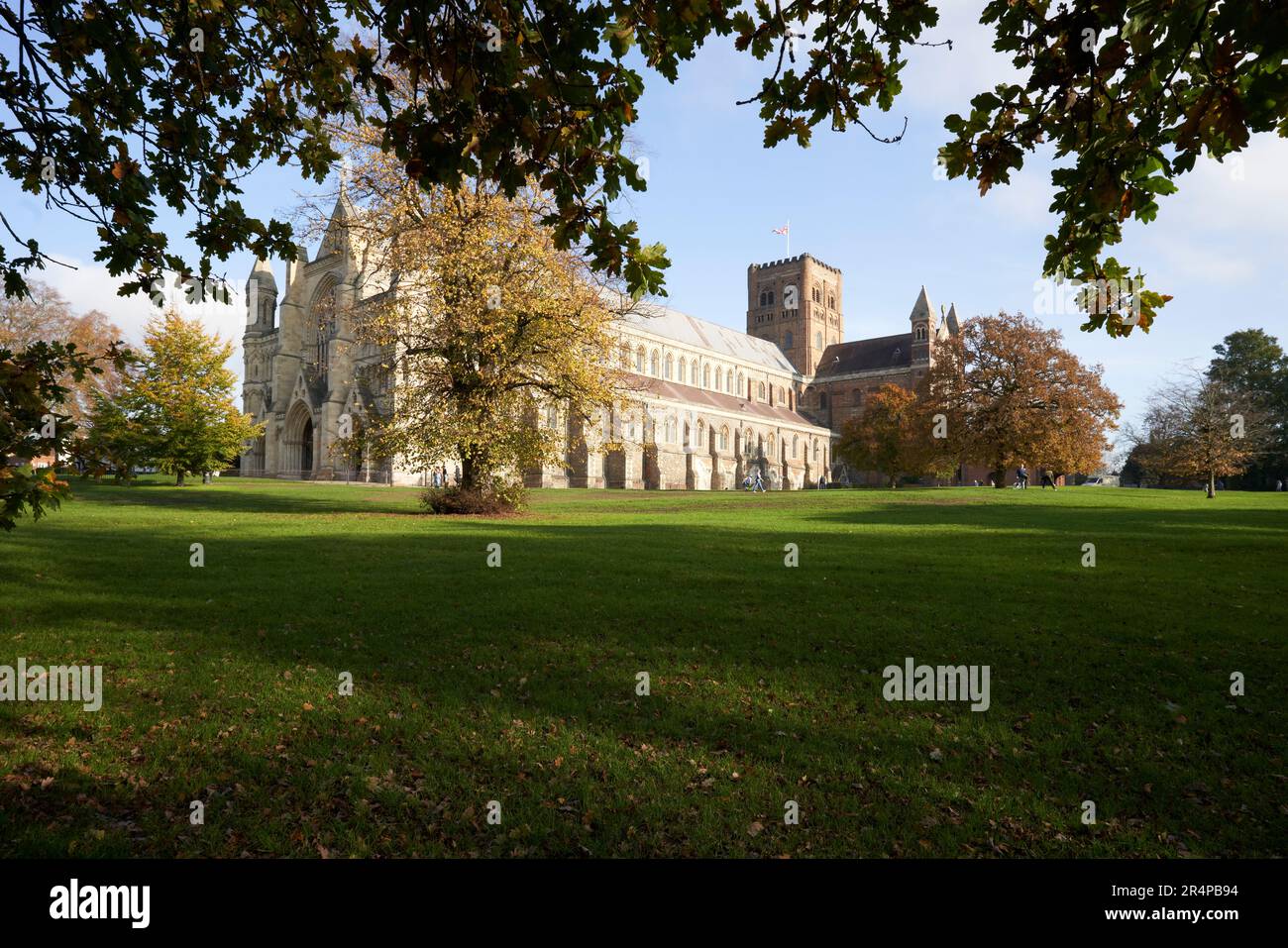 St Alban's Cathedral, also know (unofficially) as St Alban's Abbey and (officially) as the Cathedral and Abbey Church of St Alban. St Alban's, UK Stock Photo
