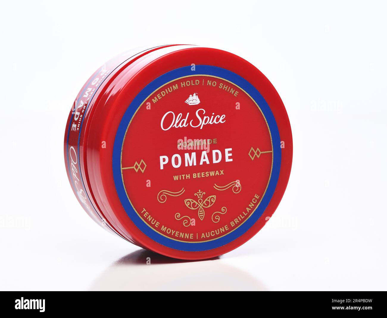 IRIVNE, CALIFORNIA - 29 MAY 20223: A jar of Old Spice Pomade with Beeswax. Stock Photo