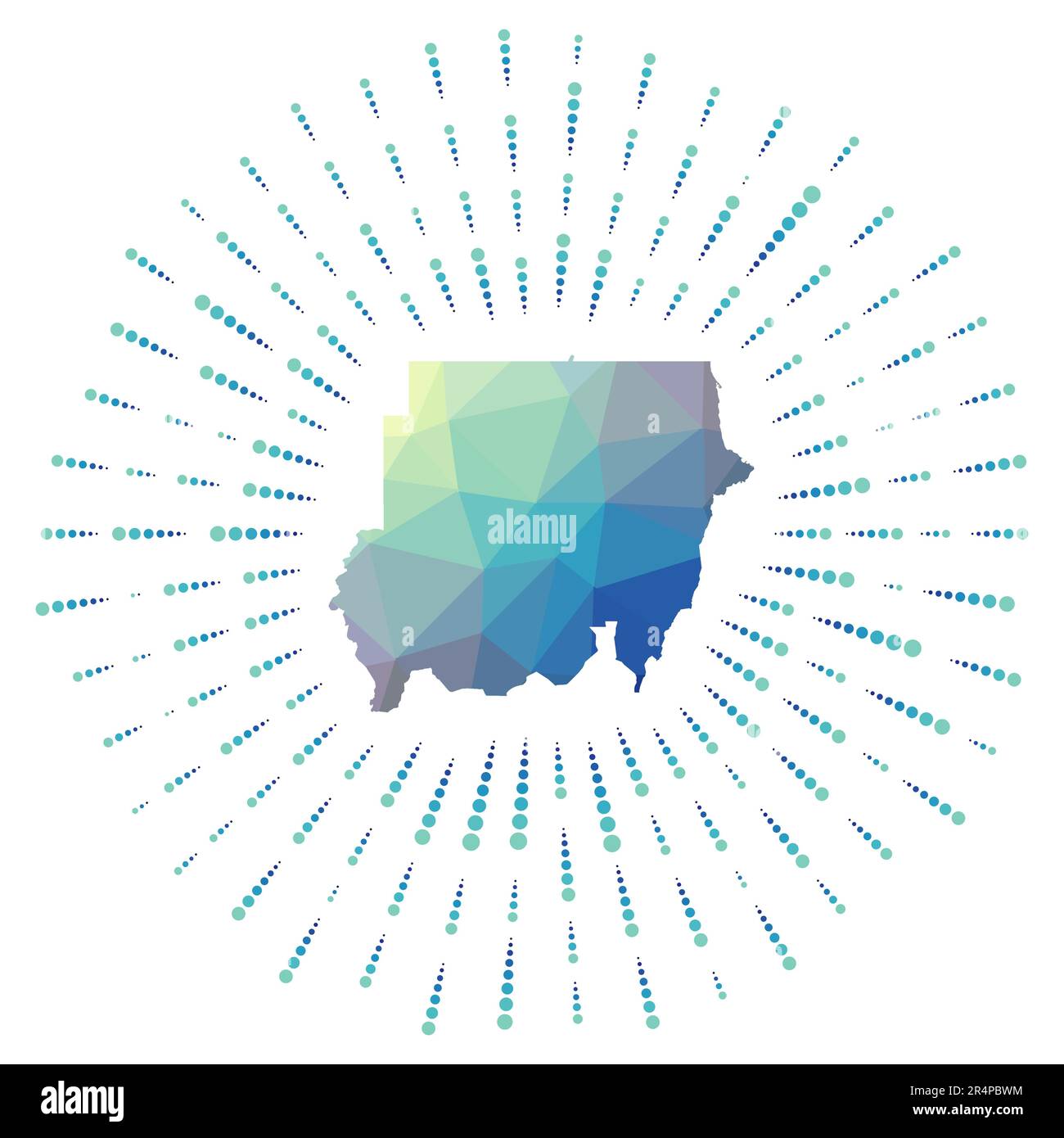 Shape of Sudan, polygonal sunburst. Map of the country with colorful ...