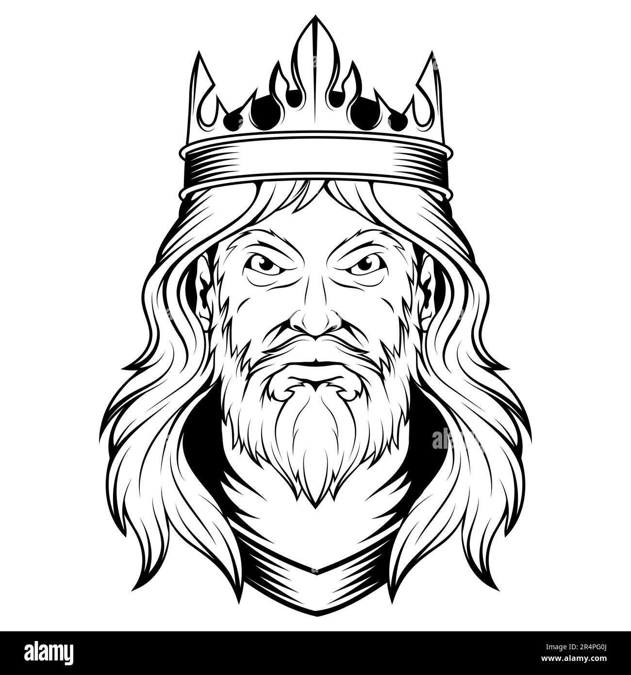 King. Vector illustration of a sketch warrior king. A strong, brave king with a crown on his head. Stock Vector