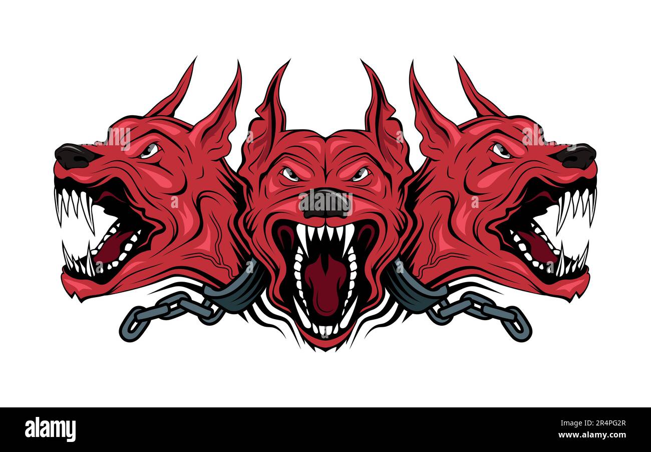 Cerberus. Vector illustration of a multiheaded dog, guarding the gates