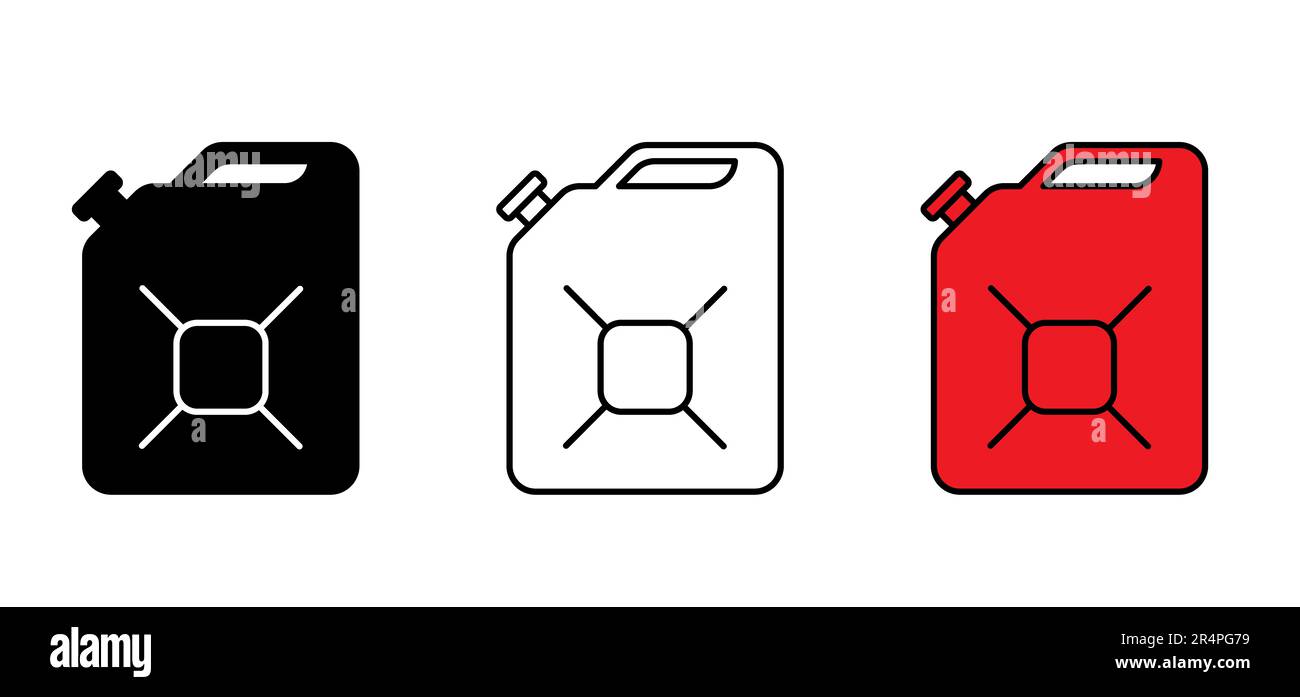 Cartoon drawing red gasoline, jerrycan with handle. Plastic or metal