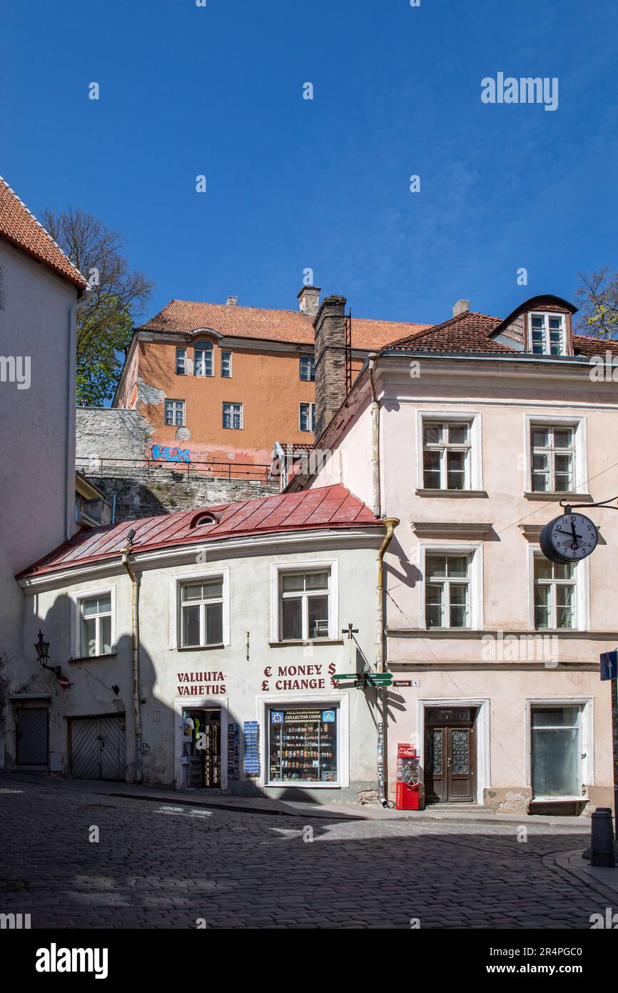 Old buildings against clear blue sky at Nunne 1 in Vanalinn, the old town of Tallinn Estonia Stock Photo