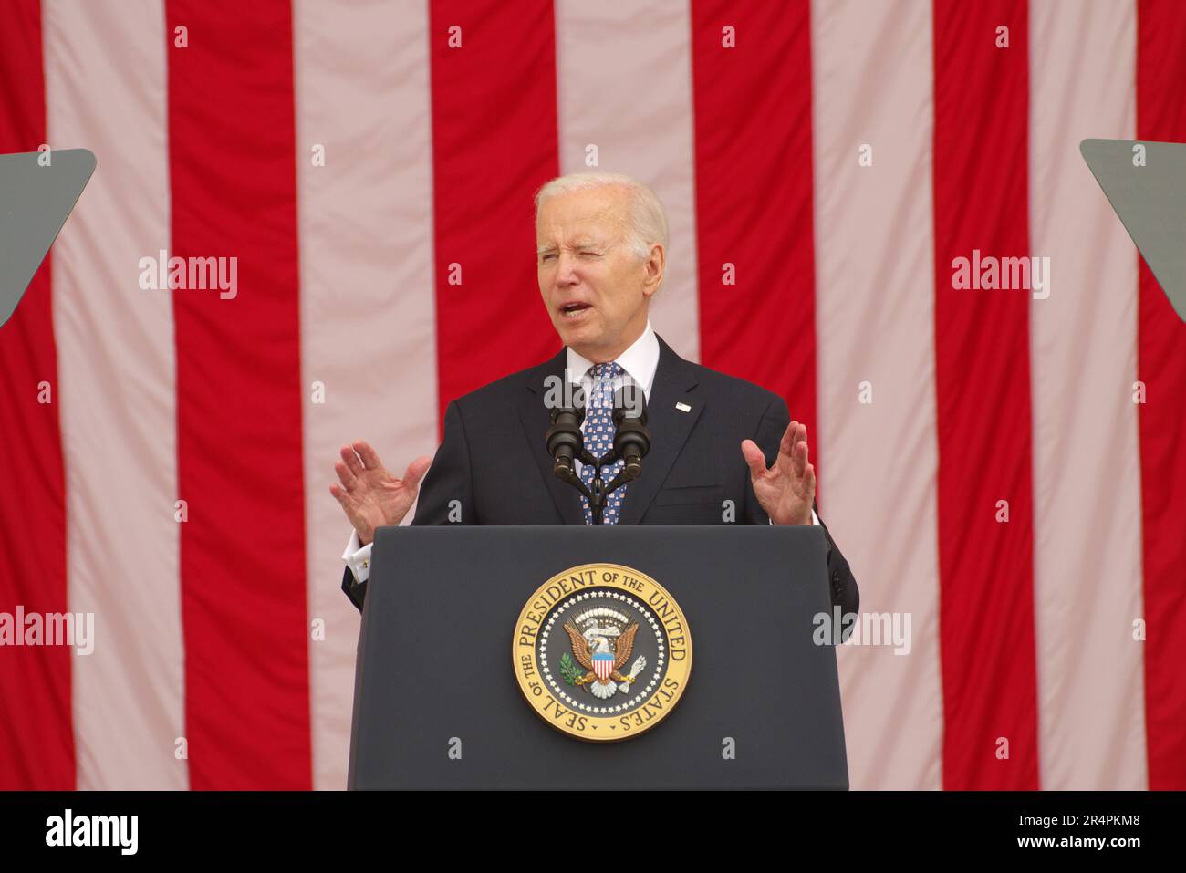Arlington, VA, USA. 29 May 2023. U.S. President Joe Biden delivers his 2023 Memorial Day address at Arlington National Cemetery. Credit: Philip Yabut/Alamy Live News Stock Photo