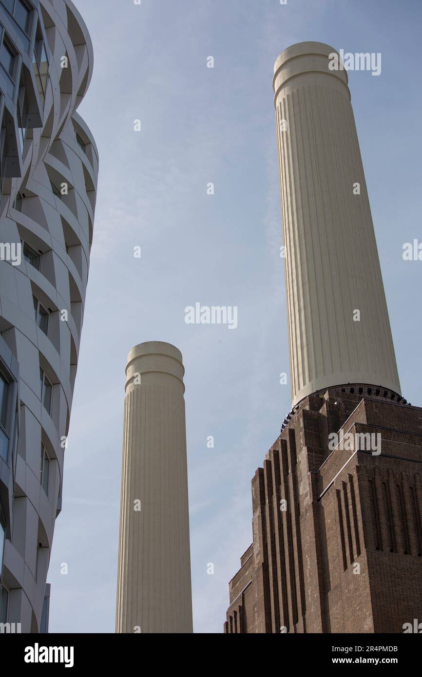 Battersea Power Station Chimneys and new build flats London Stock Photo