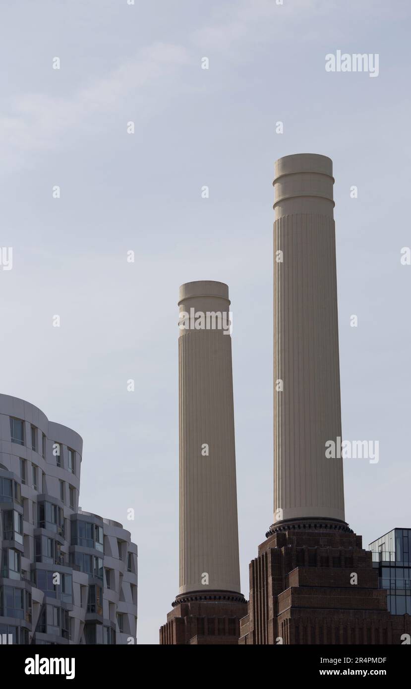 Battersea Power Station Towers and new build flats London Stock Photo