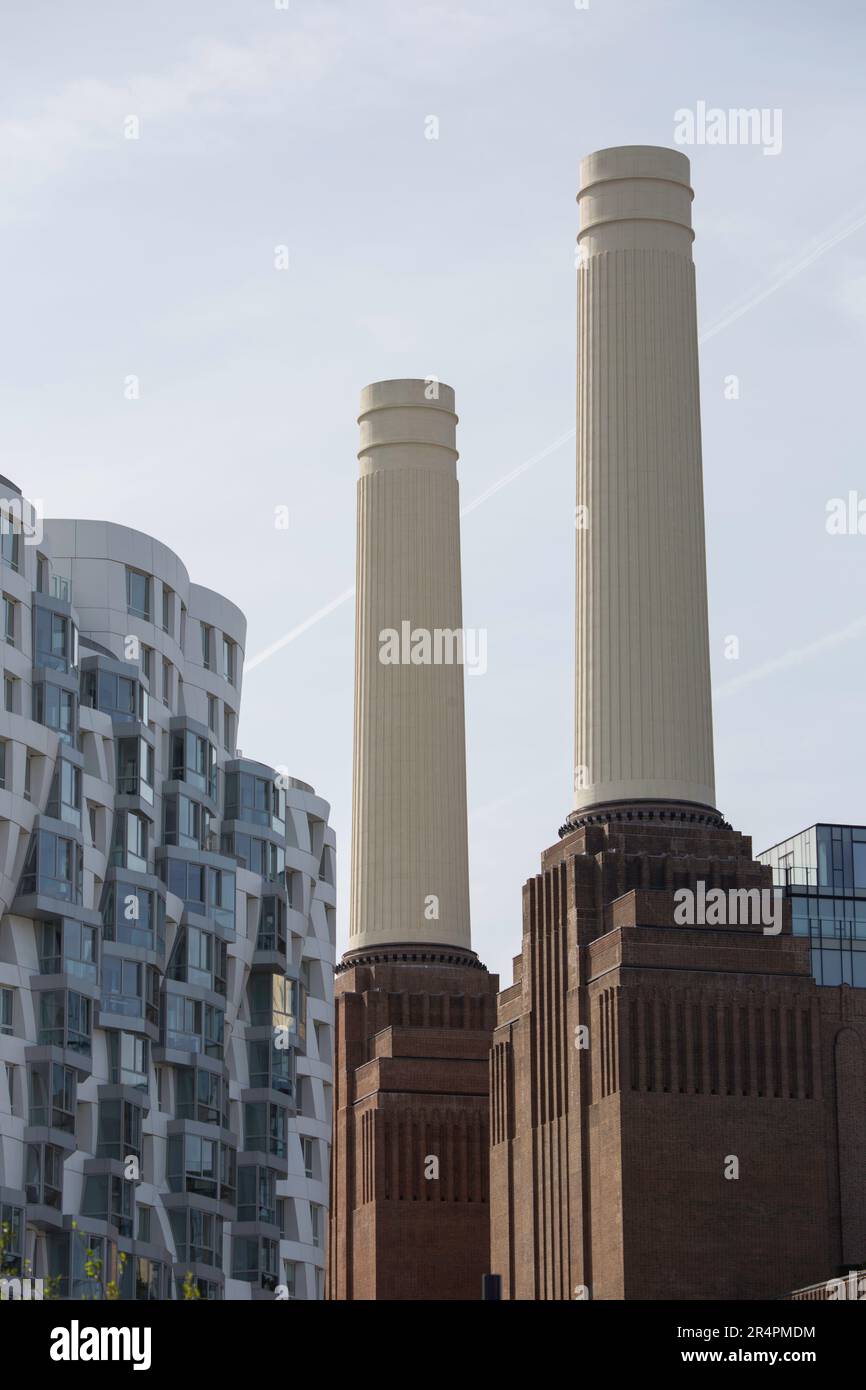 Battersea Power Station Towers and new build flats London Stock Photo