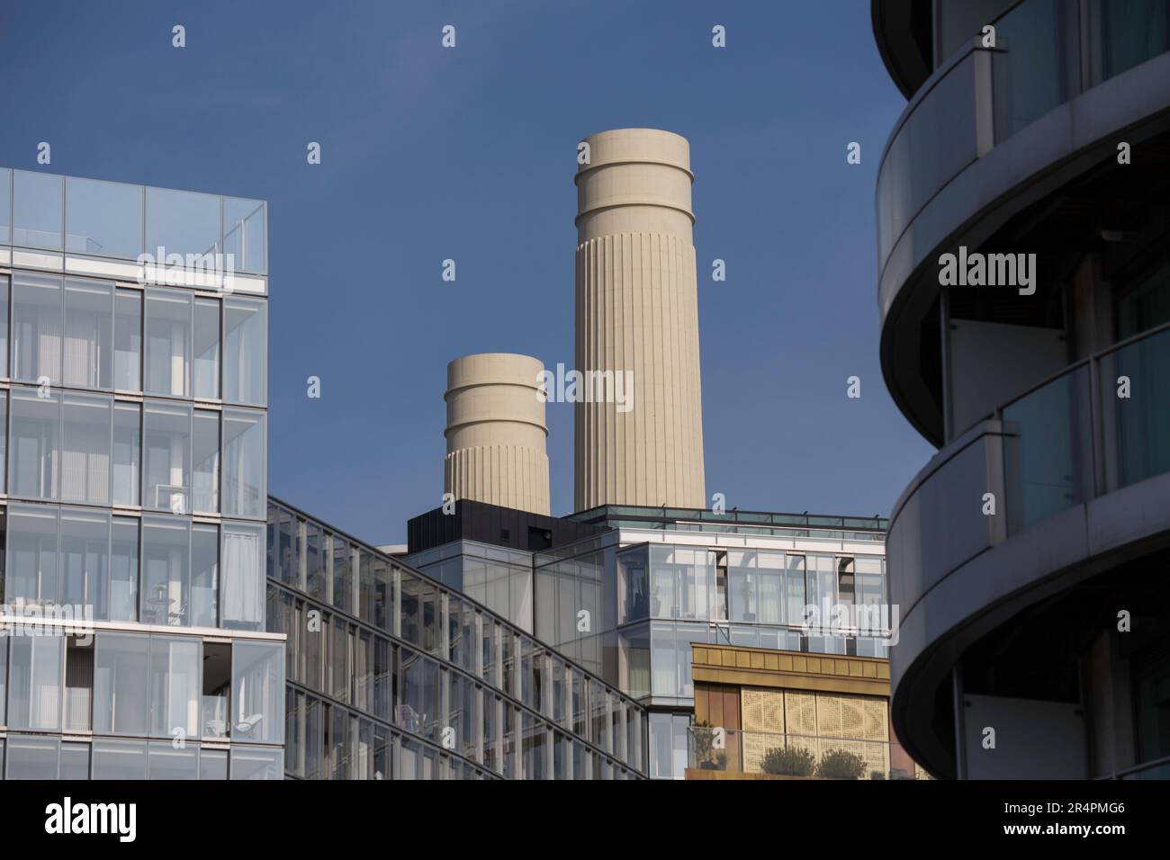 Battersea Power Station Chimneys and new build flats London Stock Photo