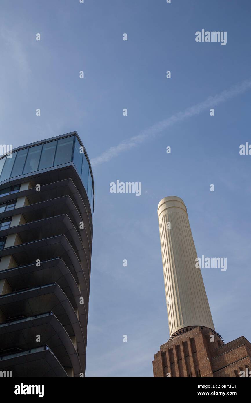 Battersea Power Station Towers and new build flats London Stock Photo