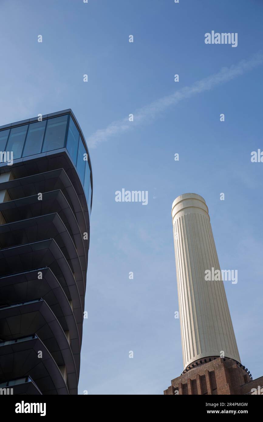 Battersea Power Station Chimneys and new build flats London Stock Photo