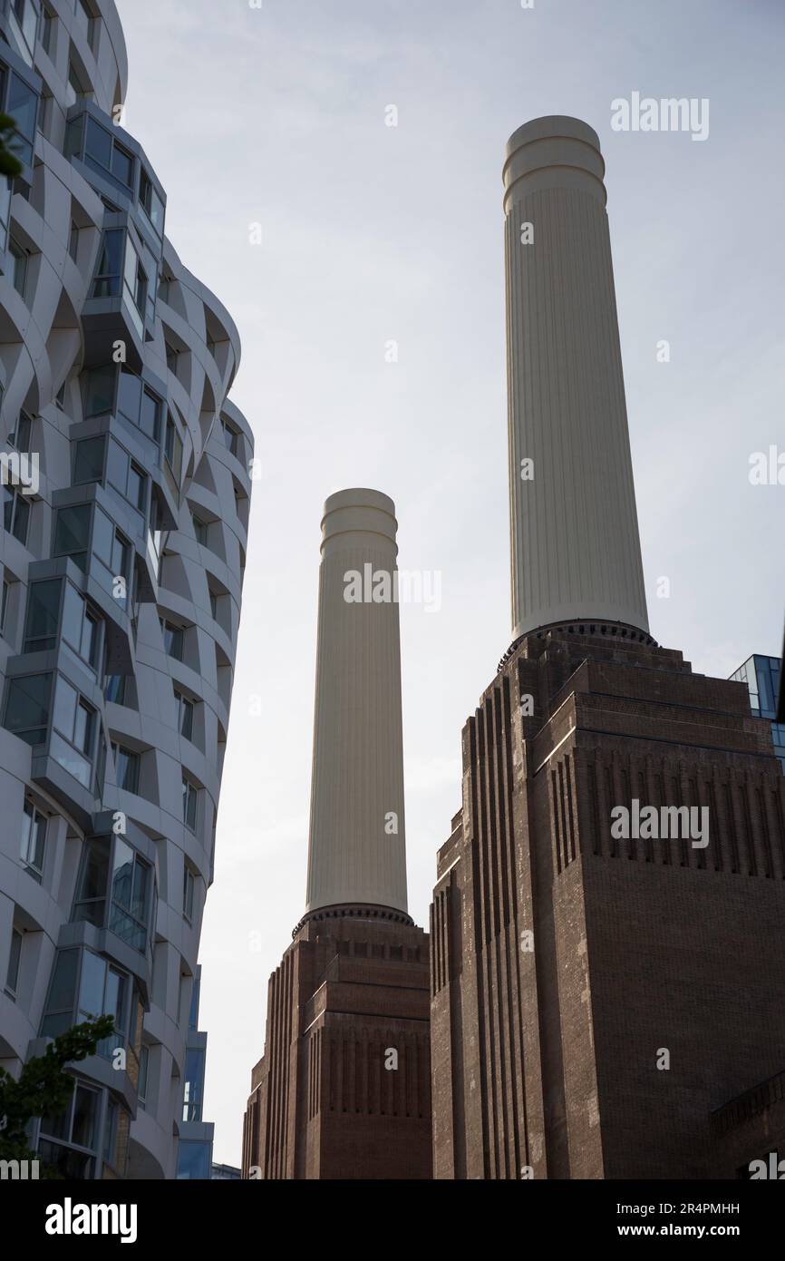Battersea Power Station Towers and new build flats London Stock Photo